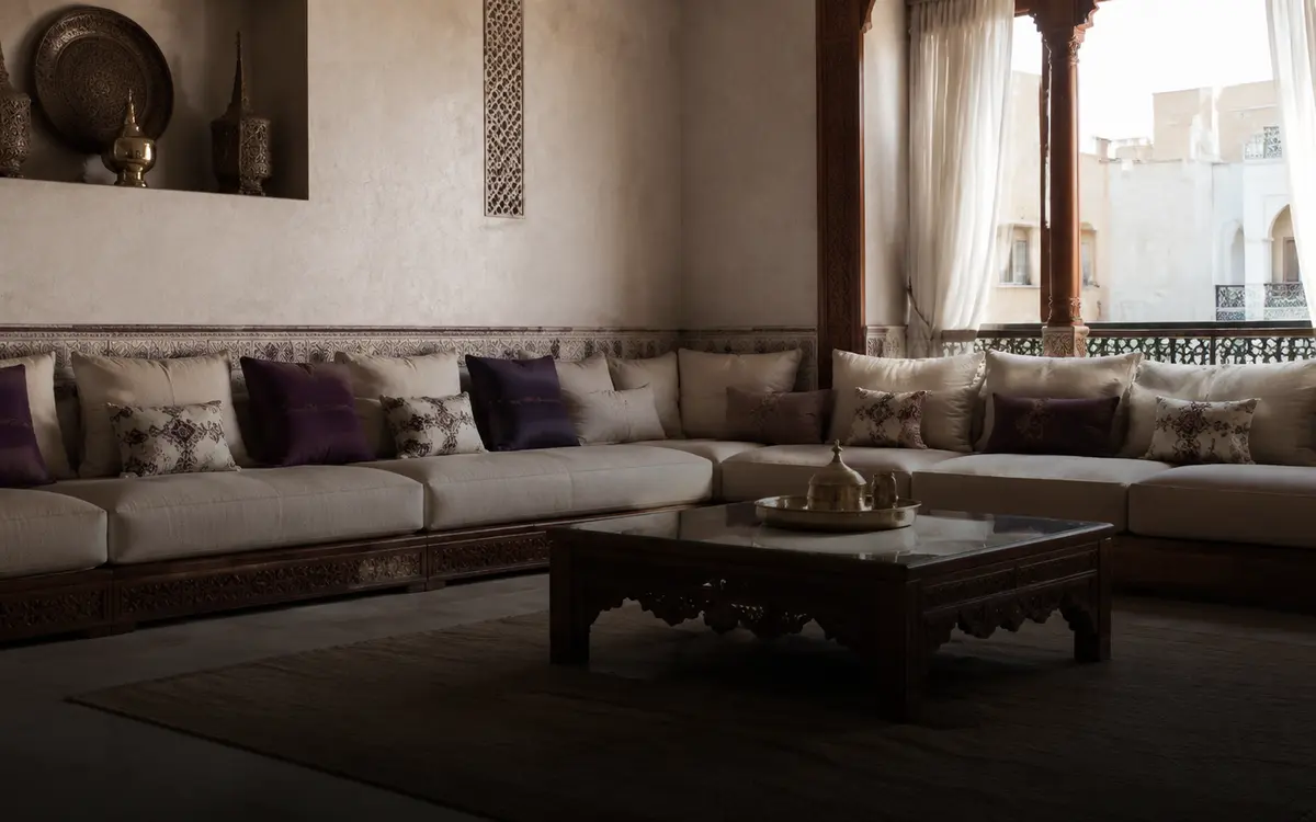 Salon marocain contemporain adapté à un climatiseur de 12 000 BTU