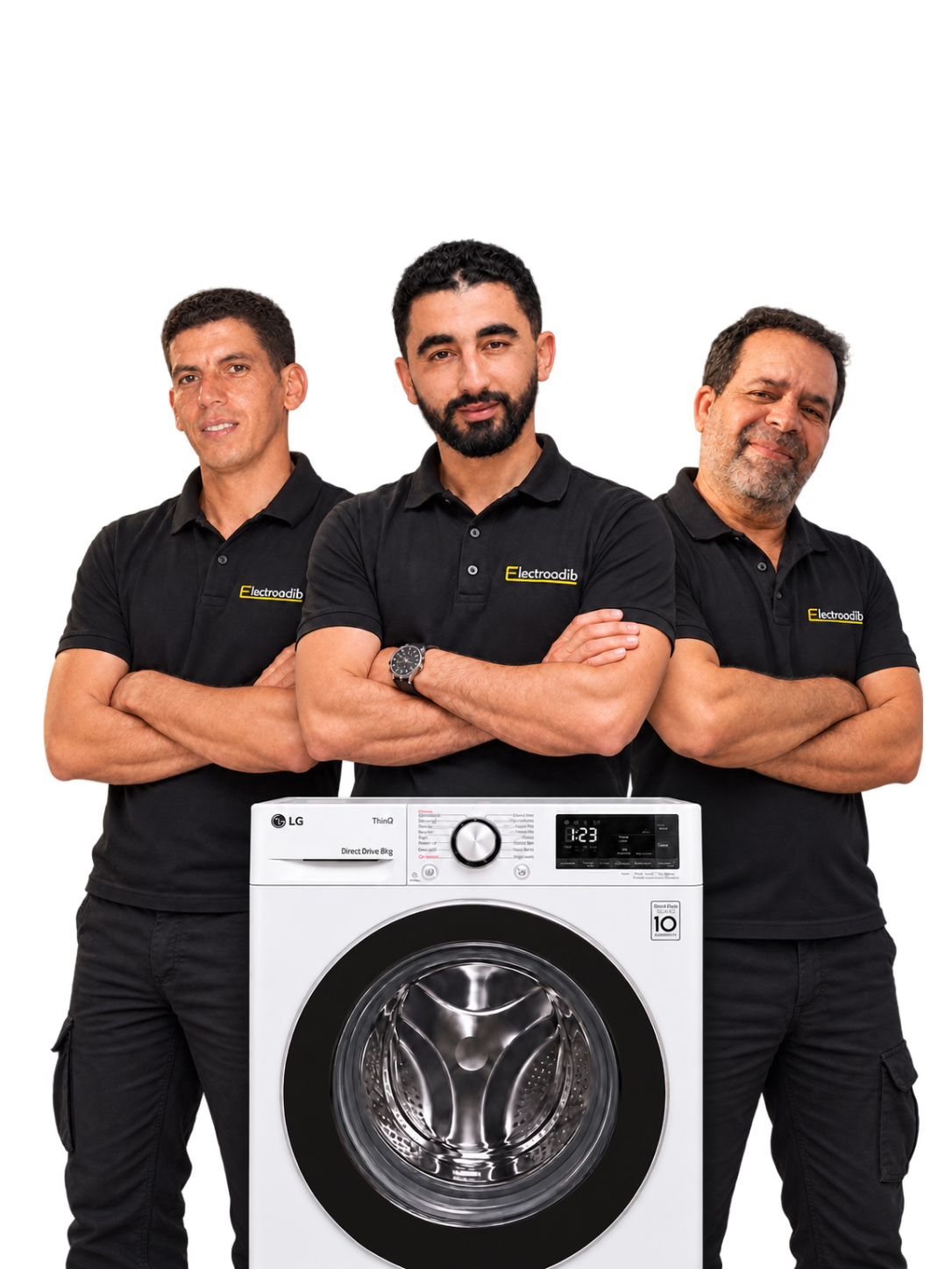 Les techniciens Electroadib avec un lave-linge LG